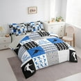 thumbnail image 3 of Manfei Skating Sports Bedding Comforter Set 7-Piece,Geometric Stripes Full Bedding Set,Blue Geometry Grid Fitted Sheet Flat Sheet,Microfiber Bedroom Decorative Reversible, 3 of 7