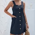 thumbnail image 4 of Vestido de mujer sólido casual sin mangas bolsillo botones retro correa vestido corto Pompotops qyievc471, 4 of 9