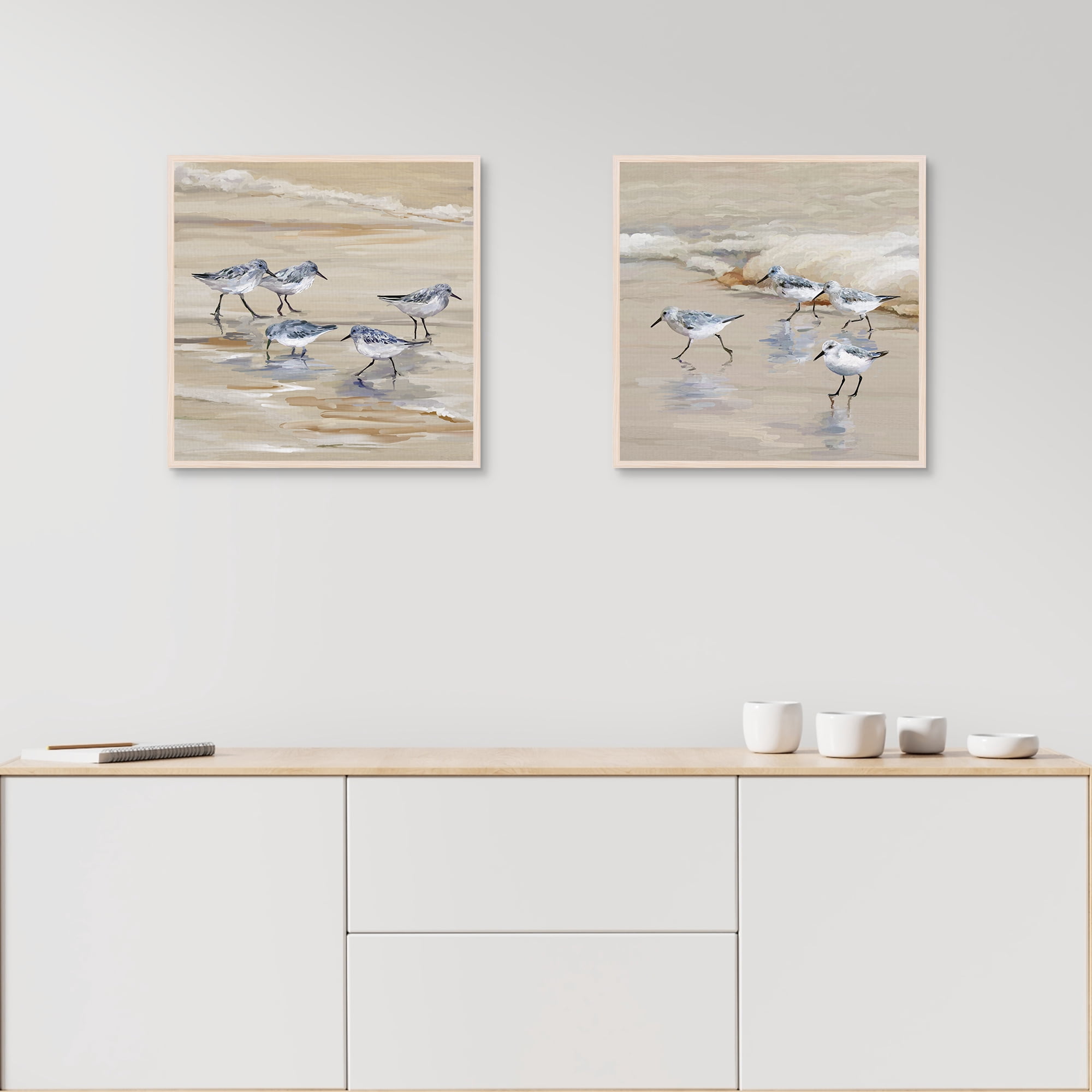 Sandpiper Beach I Amber & Sandpiper Beach II Amber by Studio Arts Framed Canvas Art Set