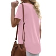 thumbnail image 4 of Fesfesfes Linen Tops for Women's Casual Loose Solid Color Crewneck Short Sleeve Button T-Shirt Tops 6(M), 4 of 7