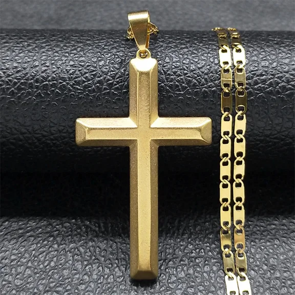 14K Yellow Gold Jesus Christ Cross Necklace for Men Women Big Hip Hop Necklaces Birthday Gift for Boyfriend