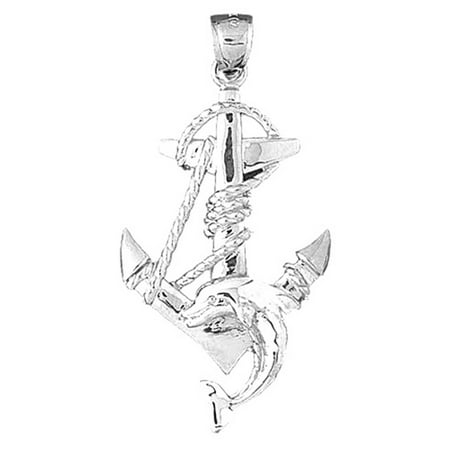 14K White Gold Anchor And Dolphin Pendant - 53 mm