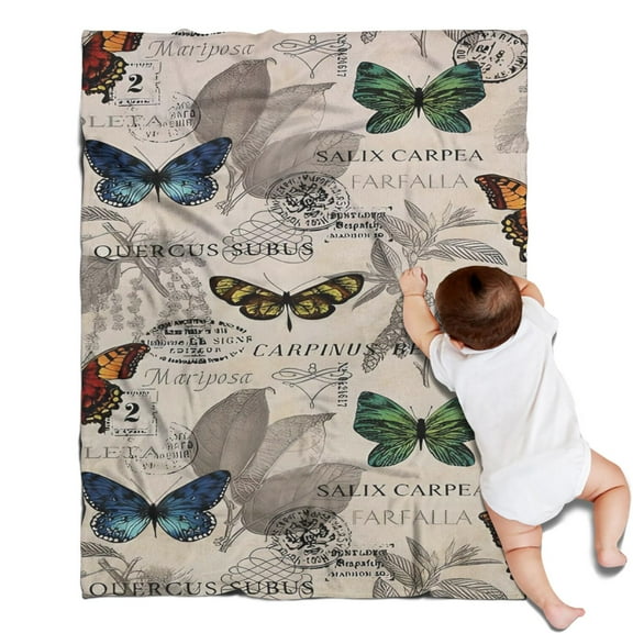 Butterfly Leaf Text Pattern Blanket,Comfortable Soft Flannel Throw Blanket,All Season,Warm Lightweight Blankets for Sofa Bed Couch Living Room Chair,30"x40"