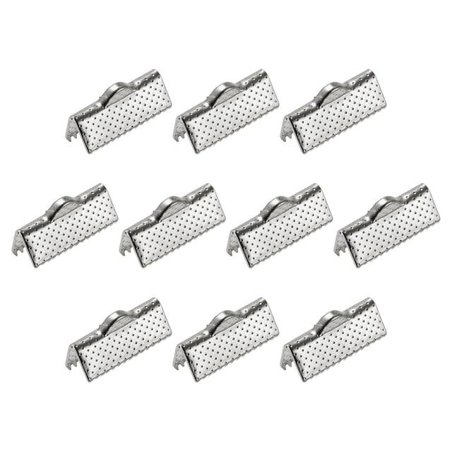 Unique Bargains 50Pack Ribbon Crimp Clamp Ends 16mm Cord End Clasp for DIY Craft Silver White