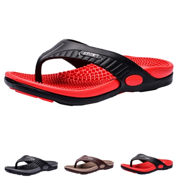 HNMKIU Flip Flops for Men Summer Massage Breathable Thong Sandals Outdoor Casual Comfortable Beach Slides for Walking Mens Slippers Red,10.5