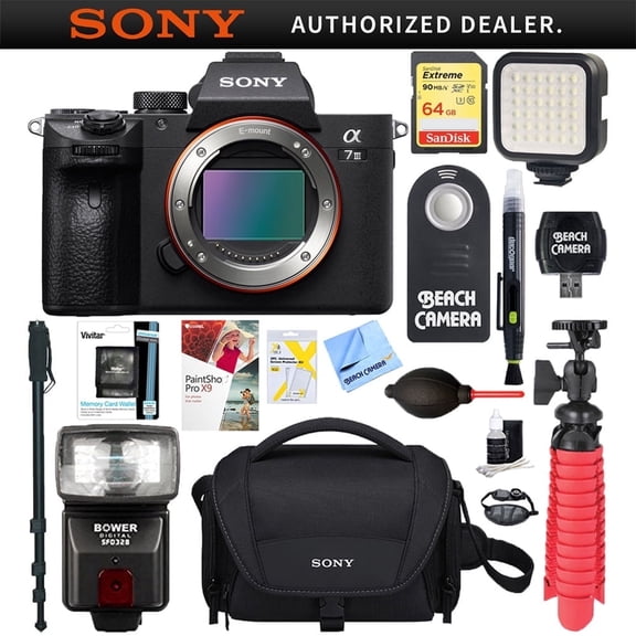 Sony a7III 24.2MP Full Frame Mirrorless Interchangeable Lens Camera   64GB Memory & Flash a7III Accessory Bundle |Official Sony Partner|