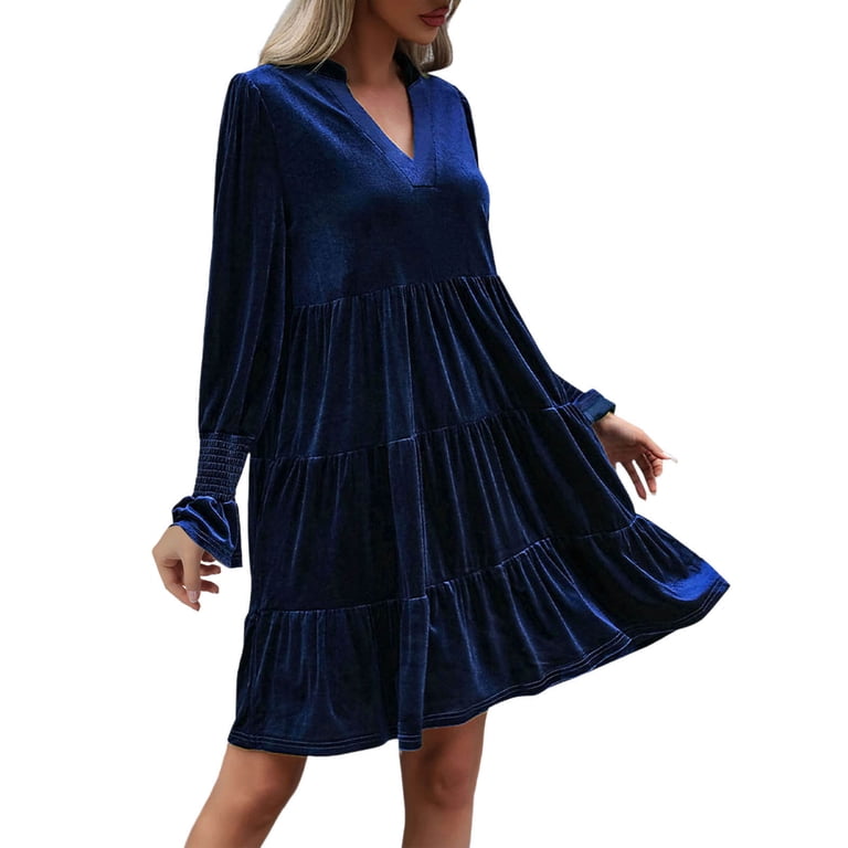 Gakvbuo Fall Velvet Mini Dress For Womens V Neck Elegant Velvet Long Sleeve Dress Ruffle Elastic Waist Winter Tiered Flowy A-Line Babydoll Dress Knee Gakvbuo Fall Velvet Mini Dress For Womens V Neck Elegant Velvet Long Sleeve Dress Ruffle Elastic Waist Winter Tiered Flowy A-Line Babydoll Dress Knee