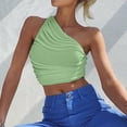 thumbnail image 2 of Women's Summer One Shoulder Crop Tops Sleeveless Solid Color Ruched Tank Tops Vest Blouses for Beach, Holiday, 2 of 7