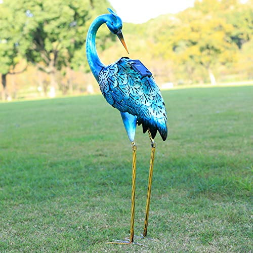 Kircust Crane Garden Statue, Blue Heron Decoy Metal Birds Yard Art 