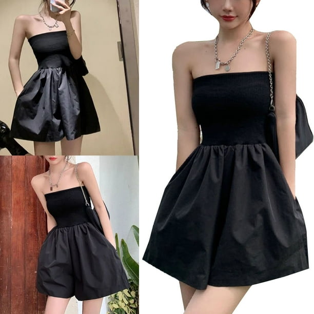 Vestido corto de verano para mujer vestido corto informal con parte superior de tubo y tejido acanalado ajustado para mujeres y ninas negro L Walmart en linea