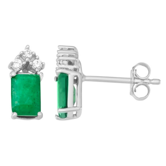 MyDiamondBox 1.60 Carat Total Weight (cttw) Diamond and Emerald Stone Stud Earrings - 10K White Gold Diamond Earrings for Women
