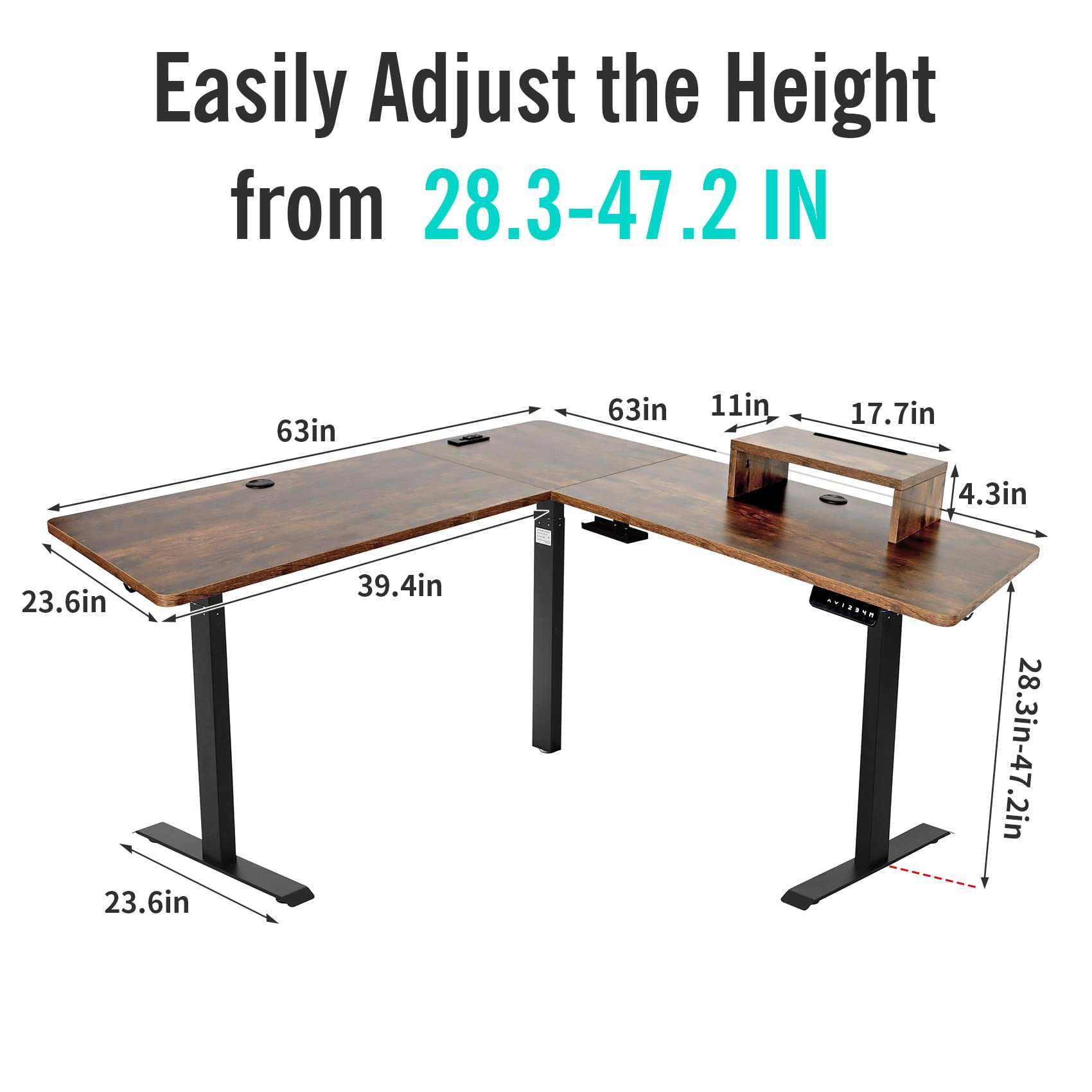 UNICOO® L-Shaped Triple Motor Electric Height Adjustable Standing Desk for Gaming & Home Office, Easy Touch Control & Solid Steel Construction (Rustic Brown Top/Black Frame-XOT-L3E-RB)