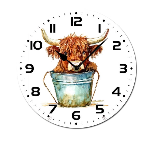 ZXCXRQFa Desk Clocks Retro Highland Calf Wall Clocks for Living Room Decor,Kitchen Clocks Wall Battery Operated - 10 Inch Round Bathroom Wall Clock Silent Non-Ticking