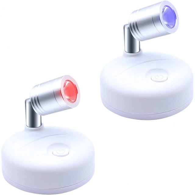 LED Closet Light, 2 Pack Indoor RGB Spotlight Wireless Battery Operated with Remote Control LED Night Light for Cabinet Kitchen Bedroom Painting Statue Display Cabinet (Straight Lamp Holder)