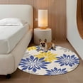 thumbnail image 2 of Geometric Flower Round Area Rug 3.3Ft Washable Circle Rugs for Dining Room Table, Vintage Country Floral Blue Yellow on Linen Non-Slip Carpet Floor Mats Indoor Outdoor Carpet Runner Home Decor, 2 of 8