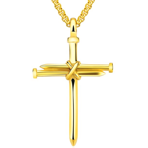 AIJ_ArcoIrisJewelry Men's Stainless Steel Rope & Nail Cross Pendant