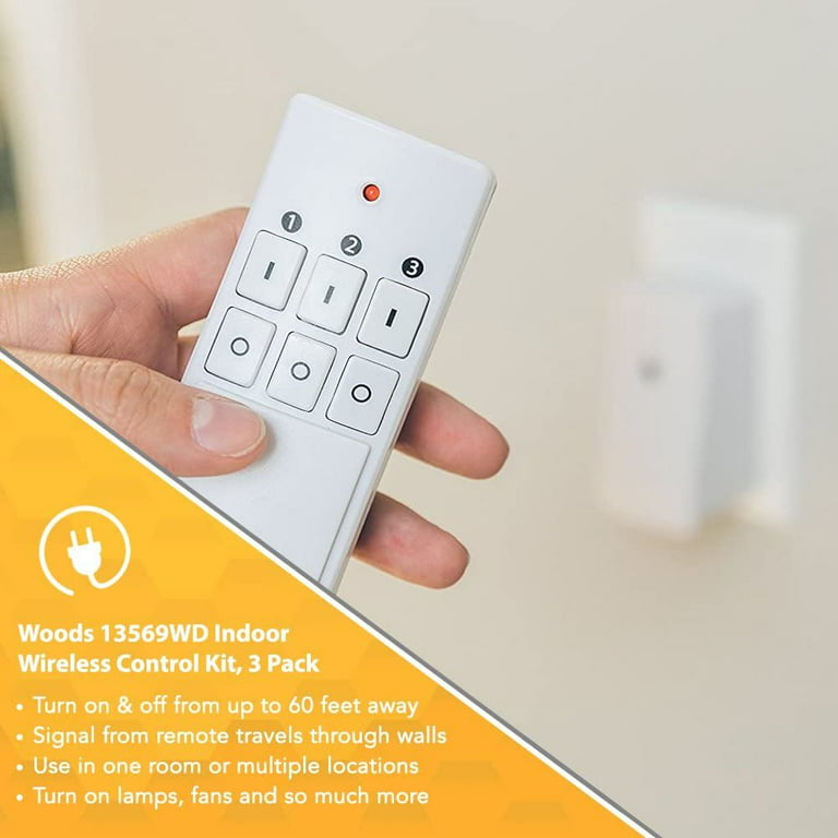 Woods 59781WD Indoor Wireless Remote Control Timer with Countdown; Plug-In;  1 Polarized Outlet ; White