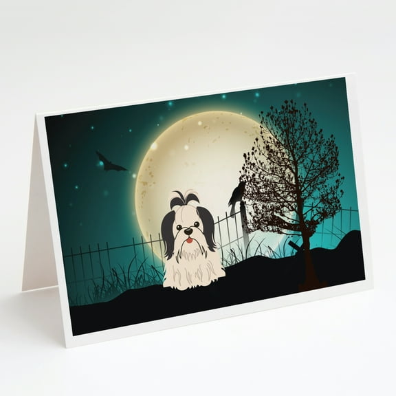 Halloween Scary Shih Tzu Black White Greeting Cards and Envelopes Pack of 8