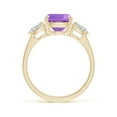 thumbnail image 2 of ANGARA Natural Cushion 2.7 ct Amethyst Three Stone Ring with Diamonds in 14K Yellow Gold for Women (Size-10x8mm) | February Birthstone, Anniversary, Jewelry Gift for Women | Natural Amethyst Ring, 2 of 7