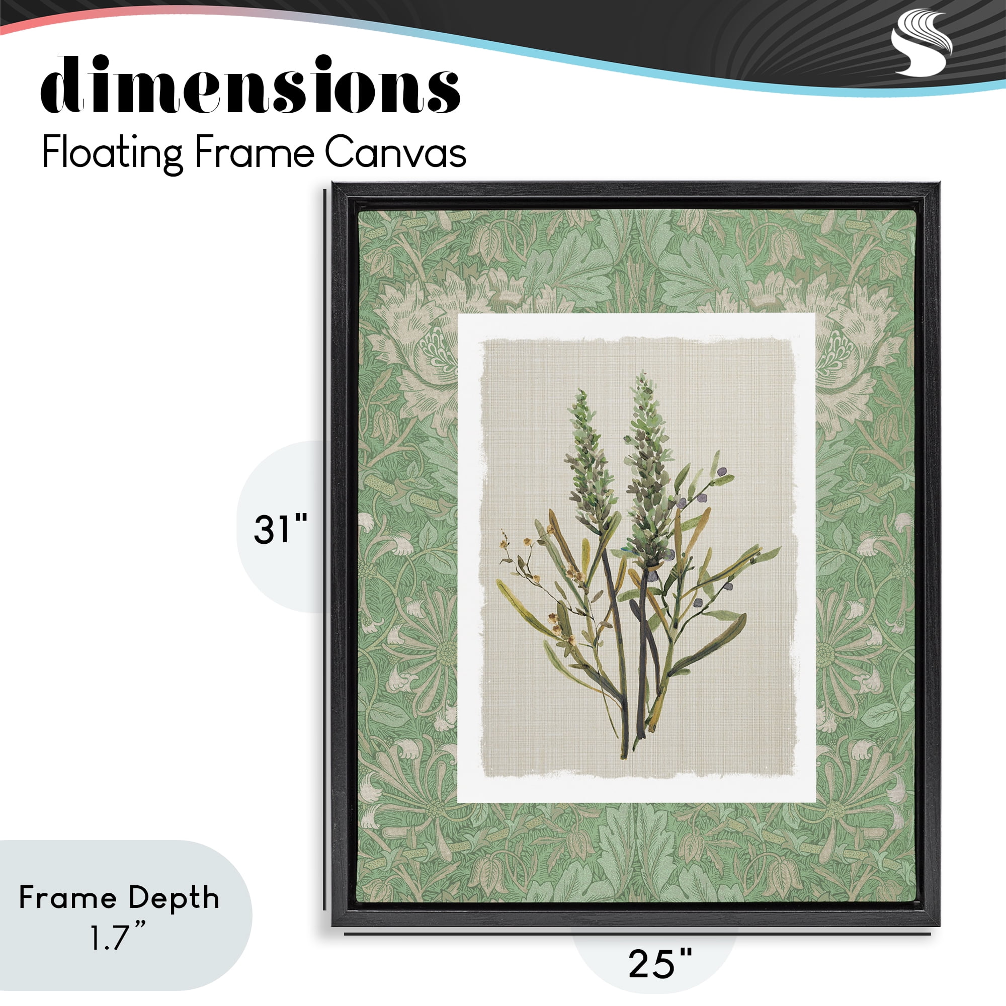 Stupell Industries Antique Foliage in Green Black Framed Floater Canvas Wall Art, design by Carol Robinson
