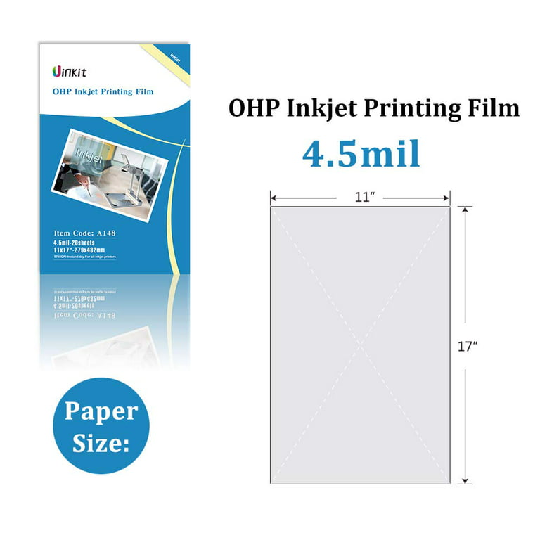 50 Sheets Inkjet Transparency Paper,100% Clear Inkjet Transparency Film for Inkjet Printers,Overhead Projector Transparencies and Screen Prints