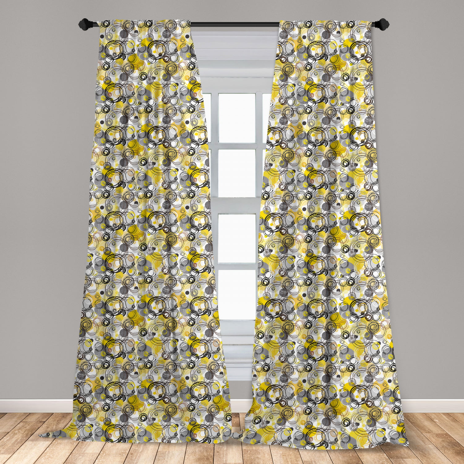 Grey And Yellow Curtains 2 Panels Set, Yellow And Gray Window Curtains