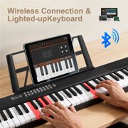 Doulami Piano 61 Key Electric Keyboard Piano with Lighted Keys LCD Display Folding Piano Keyboard for Beginner 200 Tones Rhythms