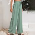 thumbnail image 2 of Pantalones de mujer Pierna ancha Cordón Cintura alta Color puro Transpirable Pantalones largos sueltos Verde XXL, 2 of 5