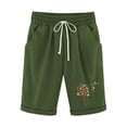 thumbnail image 4 of DeHolifer Shorts for Women Cotton Linen Elastic Waist Dandelion Print Drawstring Loose Casual Shorts Army Green S, 4 of 4
