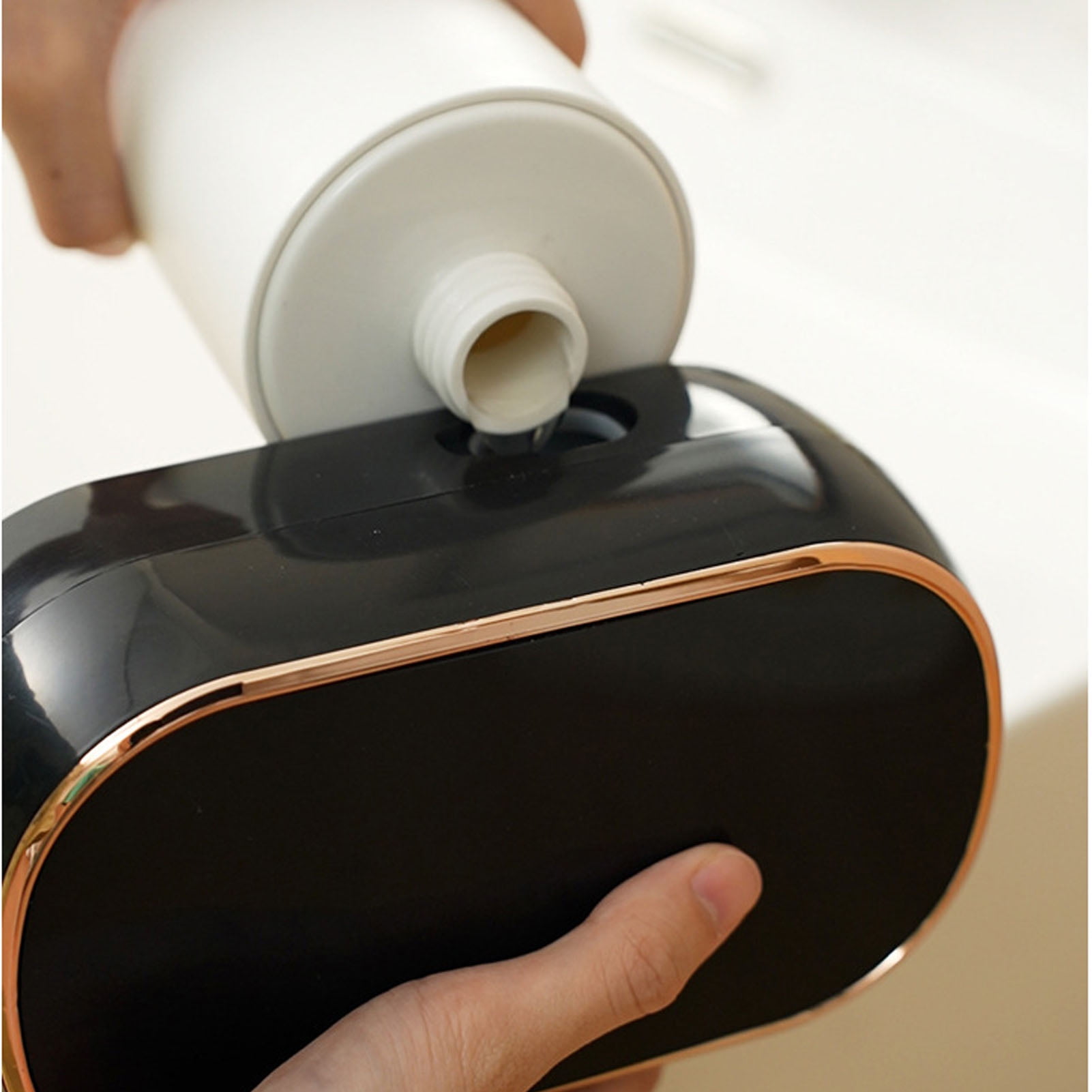 BIMZUC Automatic Soap Dispenser 350ml, Wall Mount Touchless Foam Soap Dispenser, USB Rechargeable with Adhesive for Kitchen & Bathroom, Black