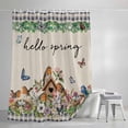 thumbnail image 4 of Hello Spring Shower Curtain, 72" x 84", Bird Pink White Flowers Butterflies Vintage Linen Texture Waterproof Bathroom Curtain Washable Shower Curtain Set with 12 Hooks, 4 of 9