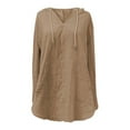 thumbnail image 6 of Womens Beach Cover Up Hooded V Neck Tunic Large Pocket Cotton Linen Long Sleeve Shirt, 6 of 8