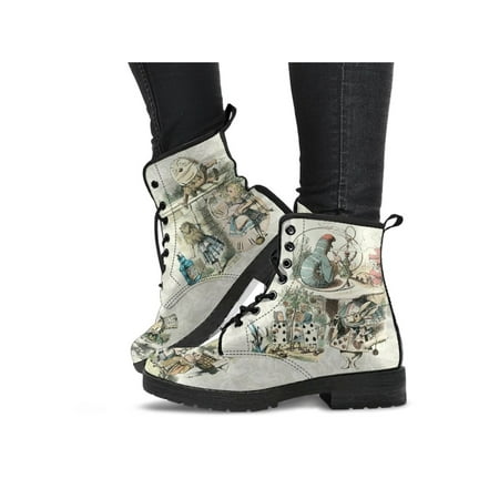 

Ferndule Womens Short Bootie Floral Ankle Boots Lace Up Leather Boot Non Slip Vintage Booties Outdoor Punk Fashion Beige 7