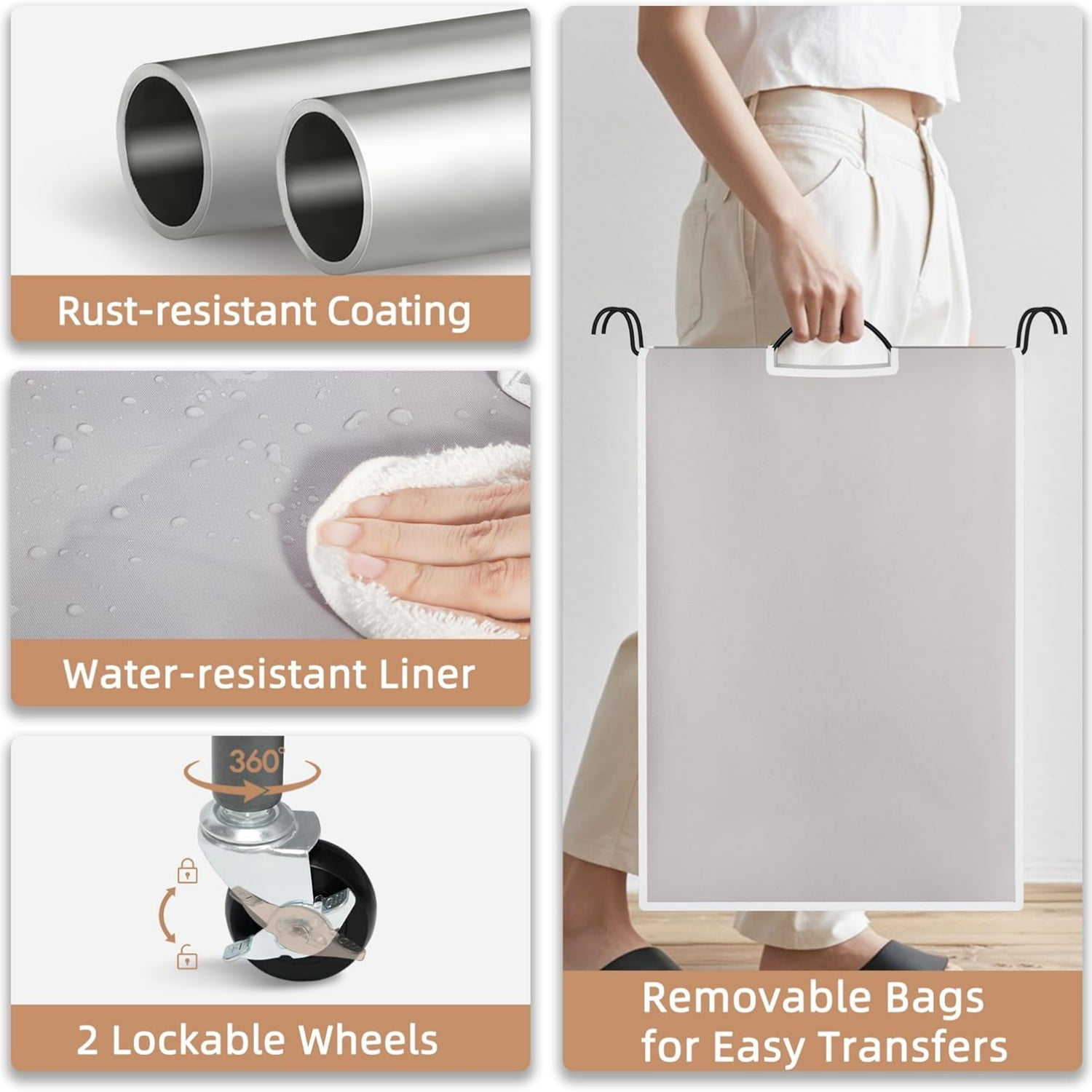 Laundry Sorter 4 Section, 47.5 Gal (180 L) Laundry Hamper with Wheels, Clothes Divider Basket Sorter, Clothes Separator Hamper Cart with Wheels and Removable Bags, Gray