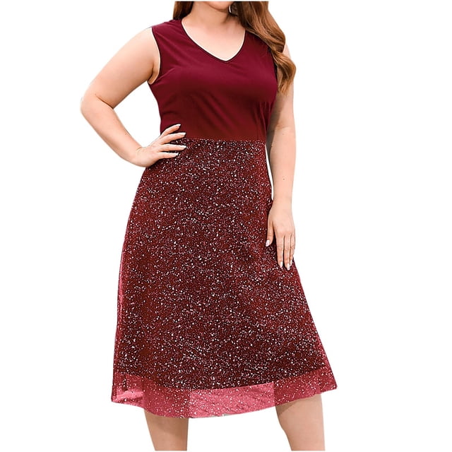 Robes d'Été Sans Manches pour Femmes Mode Féminine Col en V Décontracté Robes Grenadine Unies Robe Cocktail Robes d'Été pour Femmes