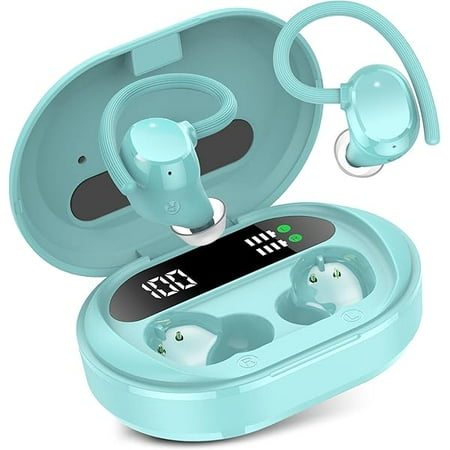 CZWireless Earbuds, 2023 New Ultralight Sport Bluetooth 5.3 Headphones In Ear with LED Display, Built-in Mic Earphones, IPX7 Waterproof Wireless Headphones with Earhooks for Gym Workout (Blue)