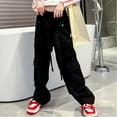 thumbnail image 3 of YONGHS Girls Kids Casual Jogger Sweatpants Loose Cargo Pants Trousers Hip Hop Jazz Street Dancewear Black 8-9, 3 of 4