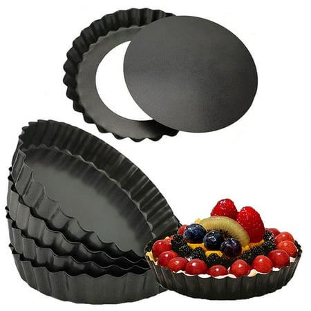 

6 Pack 5 Inch Mini Tart Pans with Removable Bottom Round Quiche Pan Heavy Duty Fluted Side Pie Tart Molds