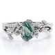 thumbnail image 1 of JeenMata Anillo de Bodas con Diseño de Hoja de Moissanita y Ágata Verde Musgo Dendrítica Ovalada de 1,5 Quilates con Engaste en Garras, Engastado en Oro Blanco de 18 K sobre Plata, 1 of 6