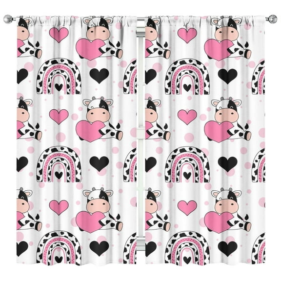 Cow Lovers Tier Curtains Set of 2 - Black and White Buffalo Print, Farmhouse Kitchen Window Treatment Panels, 42x84 Inch, Rod Pocket