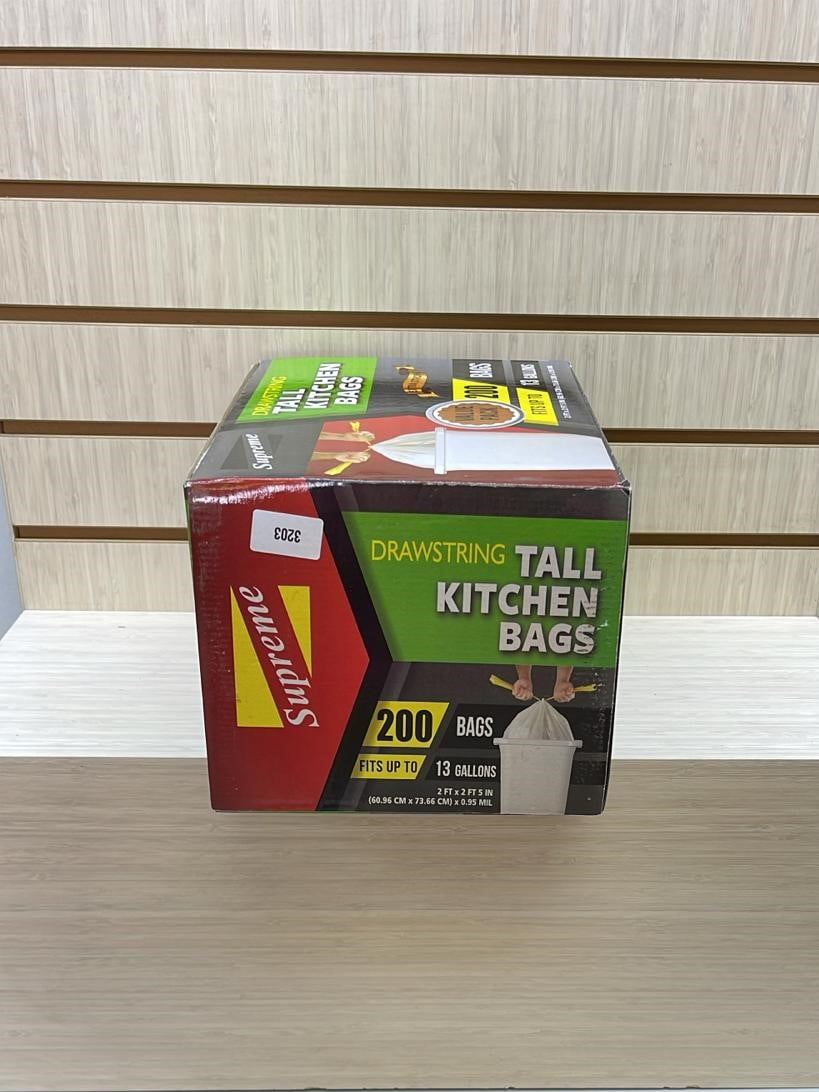 Supreme Tall Kitchen Drawstring 13-Gallon Trash Bags, 200 Bags