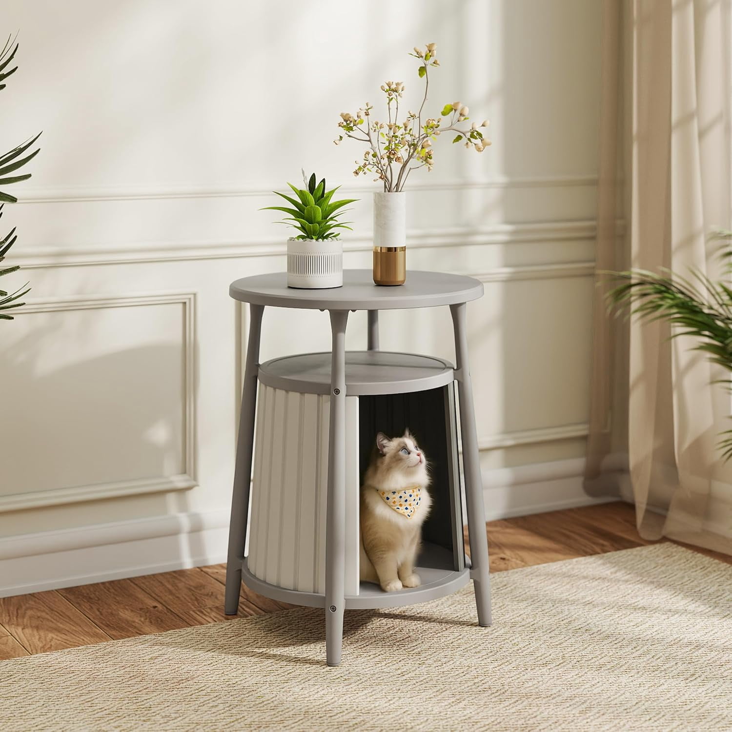 Joxxoaa Outdoor resin weatherproof cat house,ventilated and insulated for Cats,Kittens,Puppies,washable,easy to assemble,scratch and bite-resistant non-stick to hair (gray)