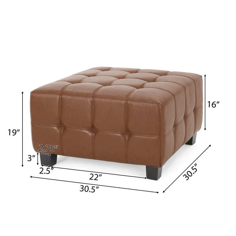 Cognac leather on sale tufted ottoman