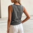 thumbnail image 5 of Karymi Plus Size Tops for Women Horizontal Striped Crew Neck Wide Strap Tank Top, Shift Casual Sleeveless Camisole, Everyday Wear Tee Womens Tops Dressy Casual, 5 of 7