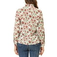 thumbnail image 3 of INSPIRE CHIC Women's Floral Print Long Sleeve Stand Collar Casual Shirt S White Red, 3 of 5