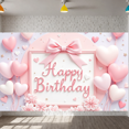 thumbnail image 5 of Pink Style Banner Heart-shaped Birthday Display Bowknot Decor Floral Pattern Romantic Backdrop for Birthday Party Girls' Party Photo Shoot, 5 of 9