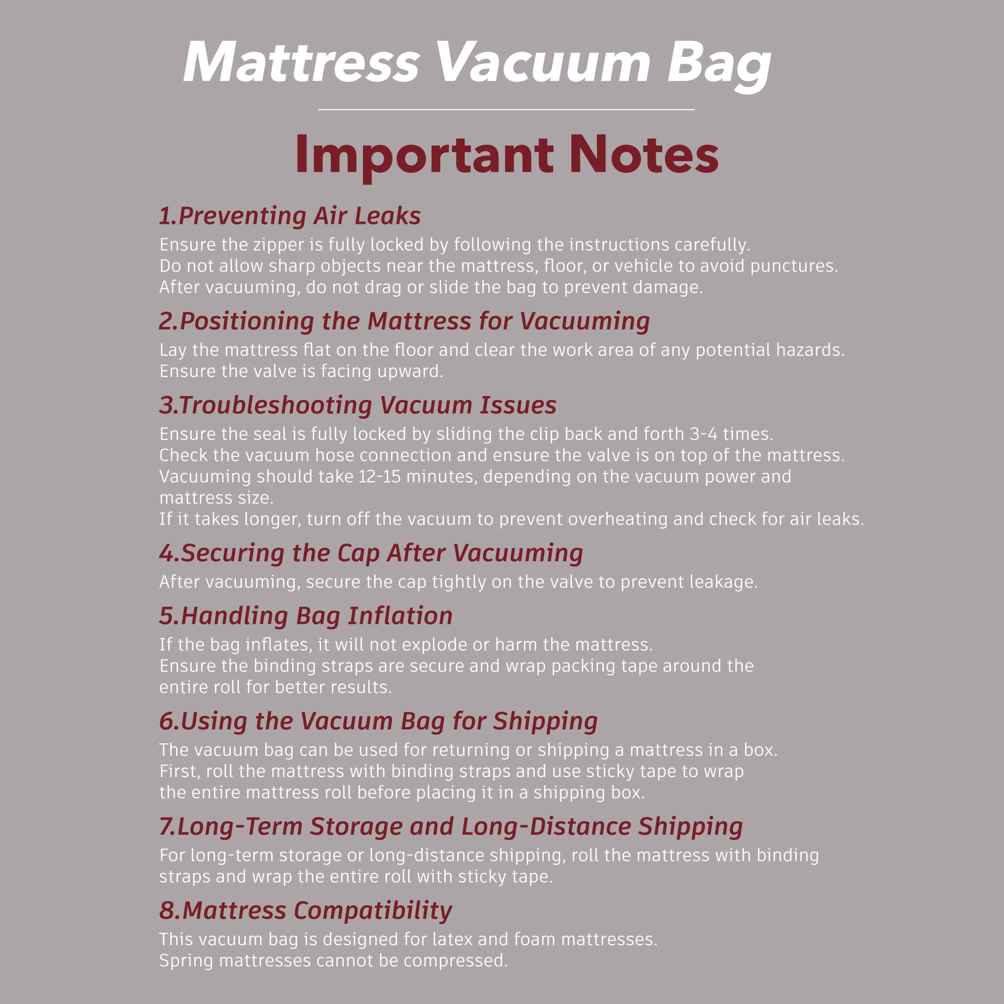 Sesiiduo Mattress Vacuum Bag for Moving, Vacuum Seal Mattress Bag for Memory Foam, Compression and Storage for Returns, Leakproof Valve and Double Zip Seal (Queen)