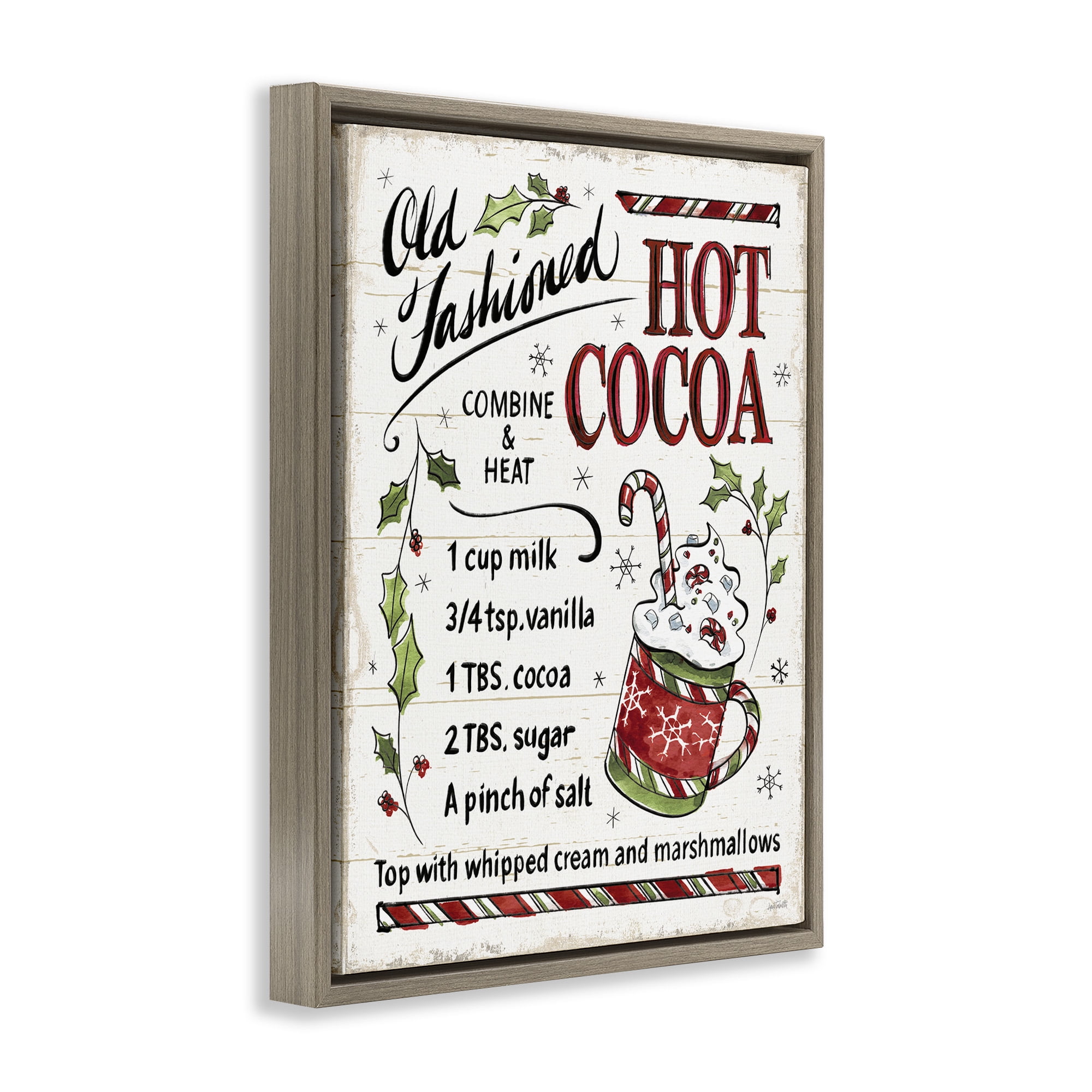 Stupell Industries Old Fashioned Hot Cocoa Recipe Food & Beverage Painting Brown Floater Framed Canvas Art Print Wall Art, 17 x 21