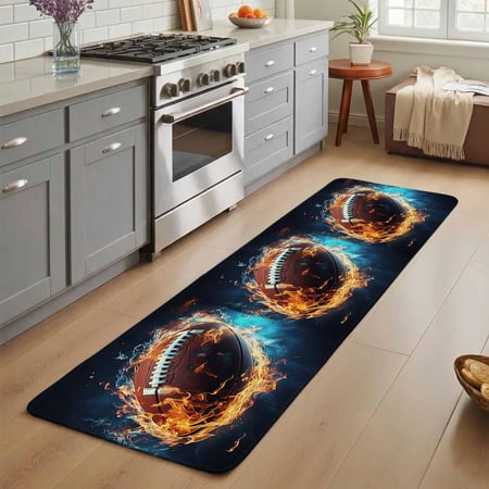 Sport Football Washable Runner Rug 3X7 ft with Fire Non-Slip Hallway Runner Rug Linen Kitchen Runner Mats Indoor Floor Carpet for Entryway Bathroom Bedroom Living Room