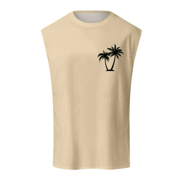 Men's Tank Tops | Summer Fashion Men's Vest Coconut Tree Small Pattern Shoulder Design Casual Style Sleeveless Top